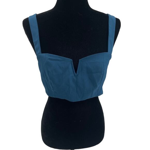 Cider Tops - Cider Solid V-Wire Crop Tank Top Blue Medium